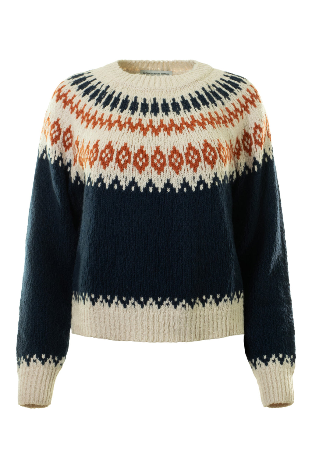 Autumn Cashmere Chunky Fair Isle Crewneck Sweater in Navy Combo
