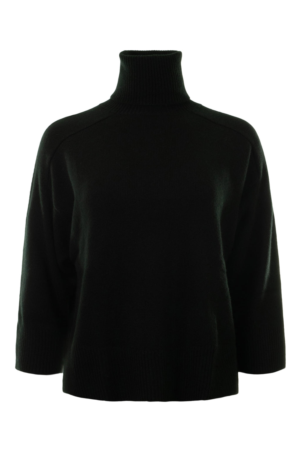 Autumn Cashmere Boxy 3/4 Sleeve Turtleneck in Black