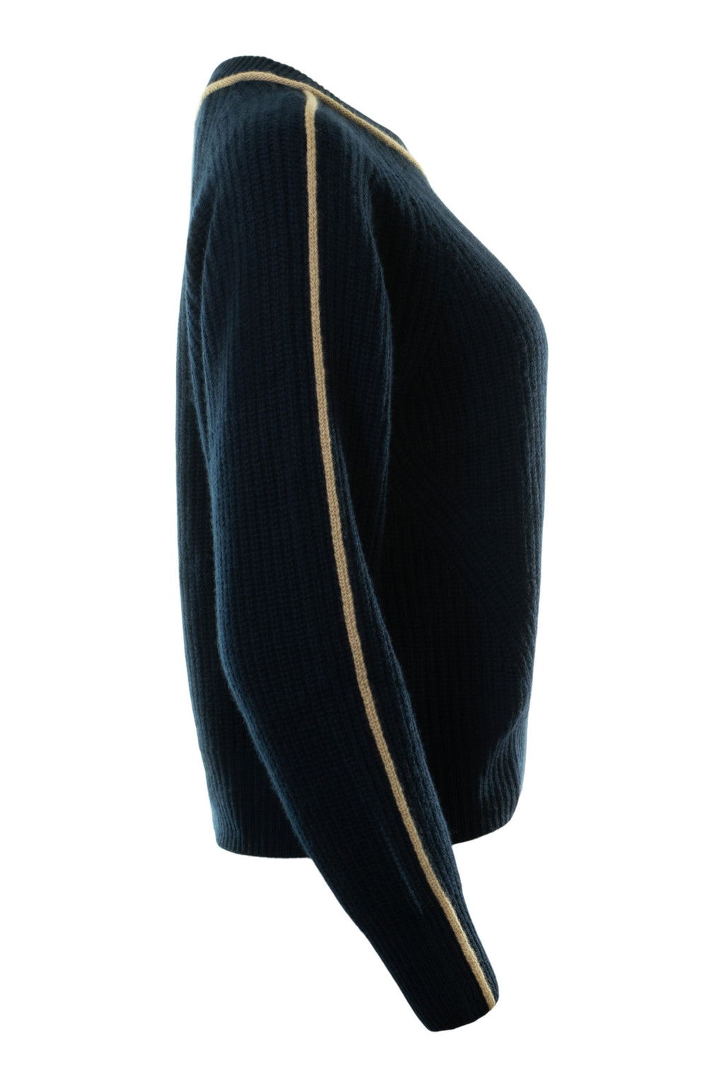 Autumn Cashmere Shaker Crew with Contrast Piping in Navy Combo