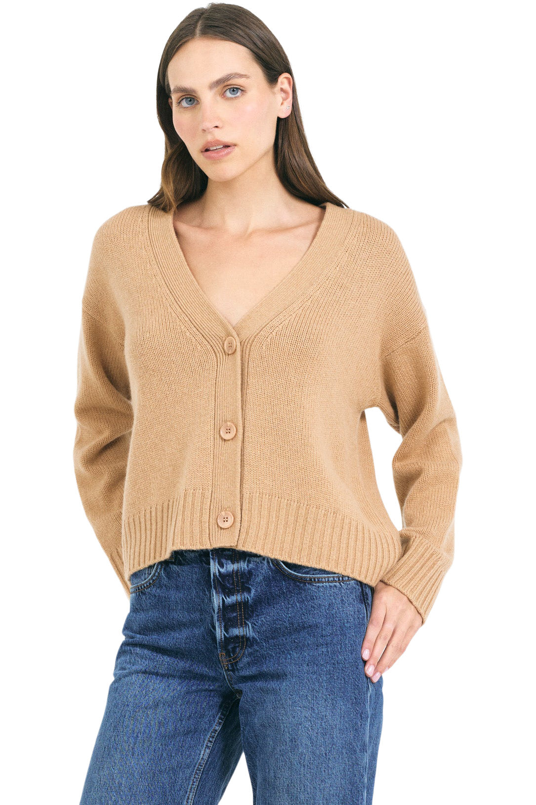 One Grey Day Aster Cashmere Cardigan in Chestnut