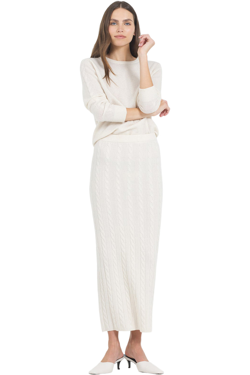 One Grey Day Jane Cable Pullover in Ivory