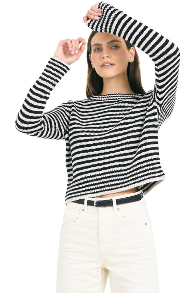 One Grey Day Lewes Crewneck Sweater in Canvas Combo