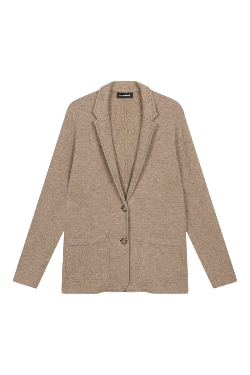 Repeat Cashmere Knit Cardigan with Lapel Collar in Sand