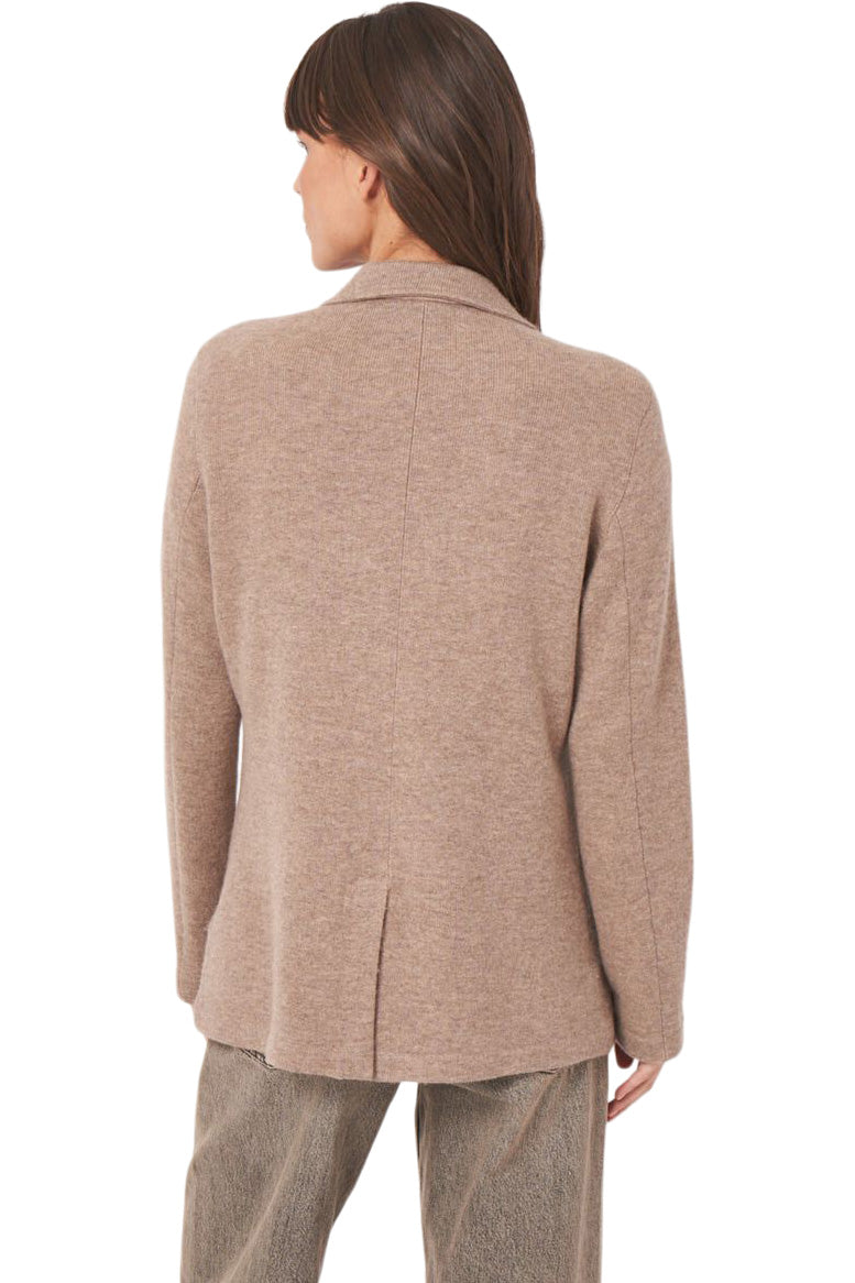 Repeat Cashmere Knit Cardigan with Lapel Collar in Sand