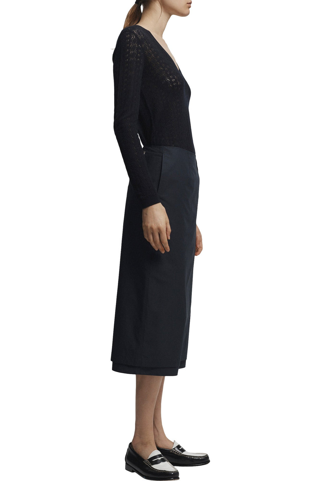 Saint Art Dutton Poplin Midi Skirt in Navy
