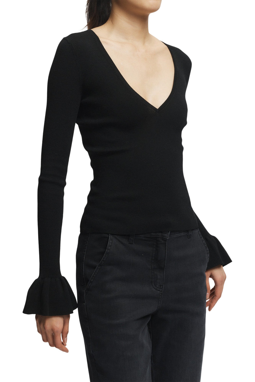 Saint Art Watson Ruffle Knit Sweater in Black