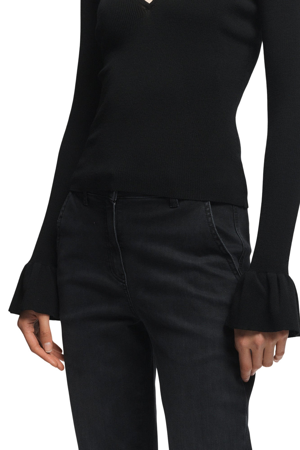 Saint Art Watson Ruffle Knit Sweater in Black