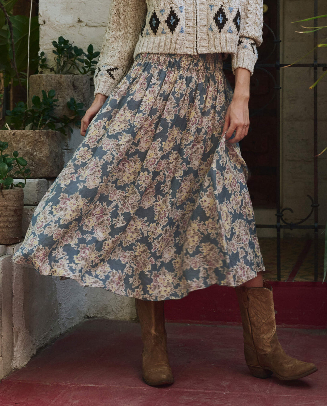 The Great Canary Skirt in Indigo Floral